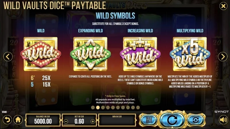 Wild Vaults Dice - pokretanje besplatnih spinova sa tri Vault simbola